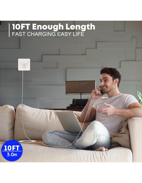 Cargador Rápido USB-C 20W + Cable 10FT para iPhone 16/15