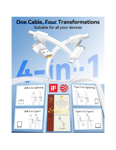 Cable USB C 4-en-1 SHEZI 240W Carga Rápida 1.5m Blanco 2