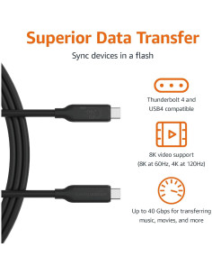 Cable USB-C a USB-C 4 Amazon Basics 1m 240W 40Gbps 8K 2