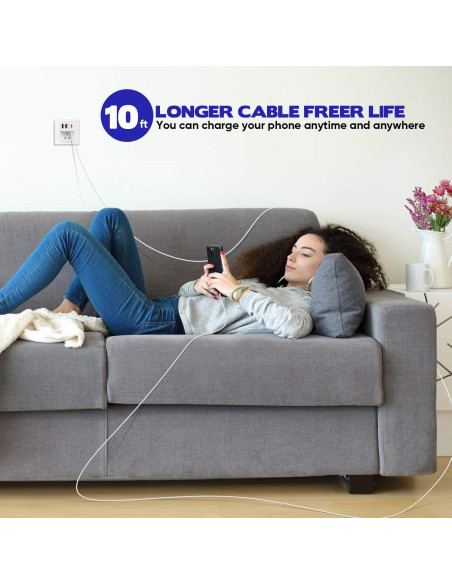 Cargador Rápido 40W 4 Puertos USB-C y A + 2 Cables 10 pies Cargador Rápido 40W 4 Puertos USB-C y A + 2 Cables 10 pies