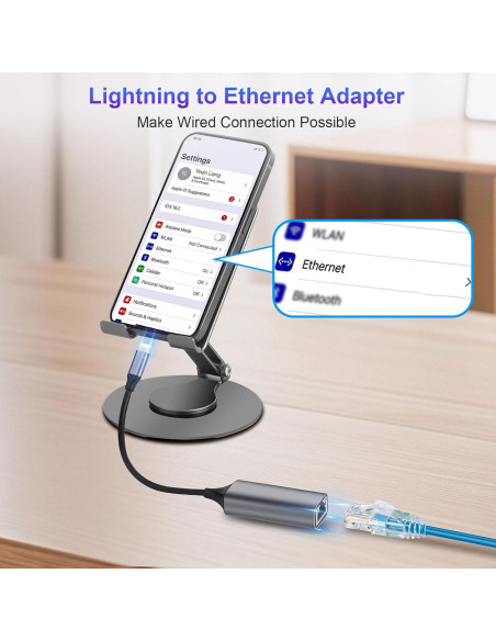 Adaptador Lightning a Ethernet Junsky 100Mbps Gris