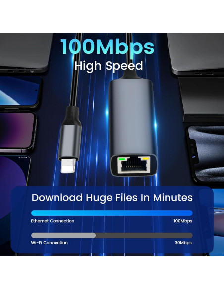 Adaptador Lightning a Ethernet Junsky 100Mbps Gris