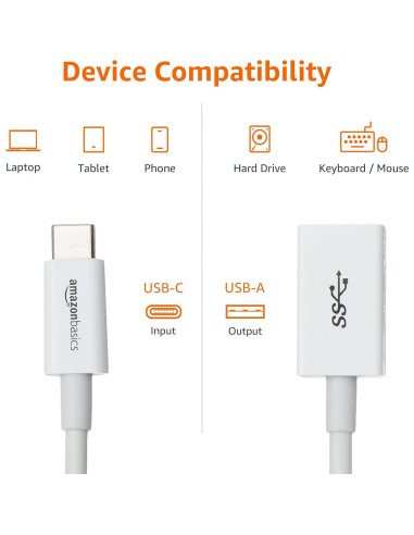 Adaptador USB-C a USB-A 3.1 Gen1 Amazon Basics Blanco