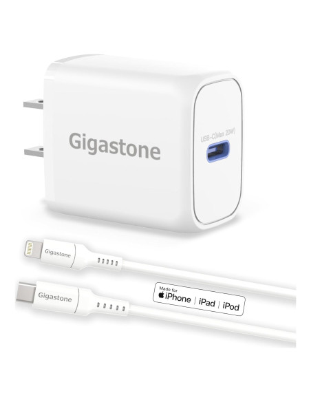 Cargador Rápido USB-C 20W Gigastone + Cable Lightning 1.5m