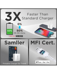 Cargador Rápido USB-C 20W Gigastone + Cable Lightning 1.5m 2
