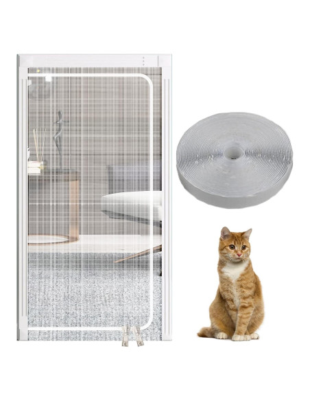 Puerta de Pantalla para Gatos PINVNBY 99x208 cm Doble Cremallera