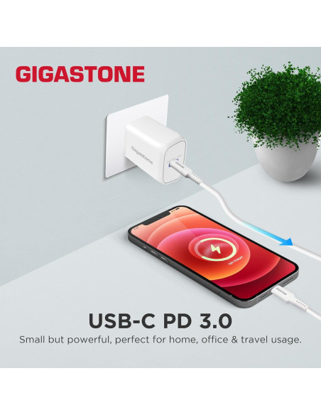 Cargador Rápido USB-C 20W Gigastone + Cable Lightning 1.5m