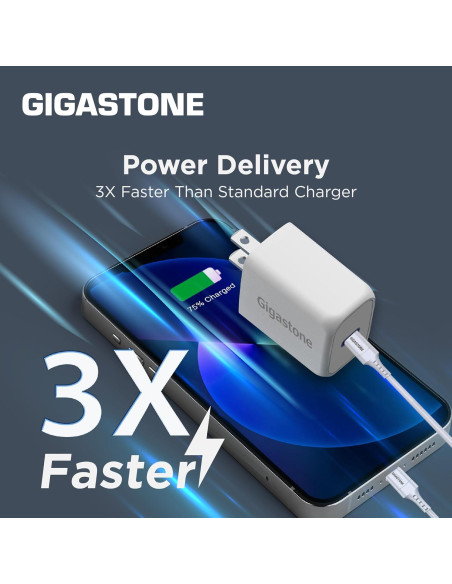 Cargador Rápido USB-C 20W Gigastone + Cable Lightning 1.5m