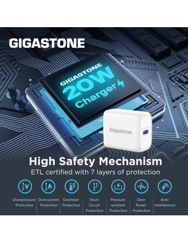 Cargador Rápido USB-C 20W Gigastone + Cable Lightning 1.5m