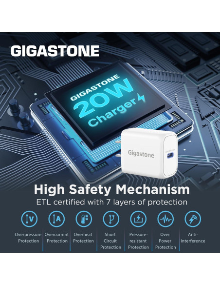 Cargador Rápido USB-C 20W Gigastone + Cable Lightning 1.5m