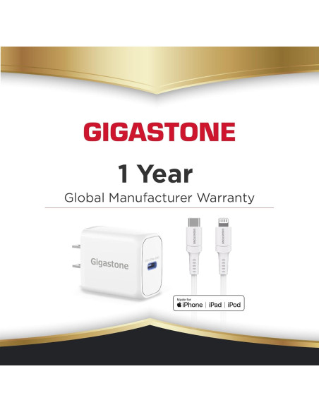 Cargador Rápido USB-C 20W Gigastone + Cable Lightning 1.5m