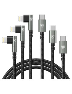 Cable USB C a Lightning 10 pies 90 grados MFi - Paquete de 3