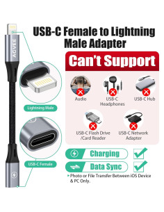 Adaptador USB-C a Lightning AGVEE 30W 10cm Gris Oscuro 2