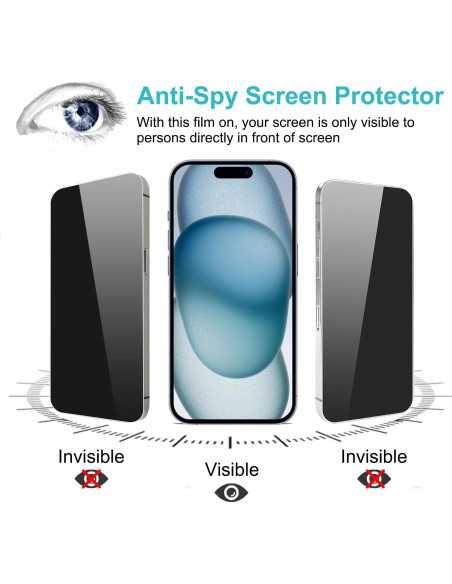 Protector de Pantalla Privado Pehael para iPhone 15 - 4 Piezas