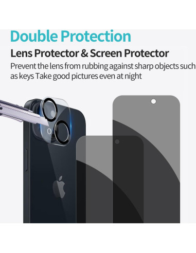 Protector de Pantalla Privado Pehael para iPhone 15 - 4 Piezas