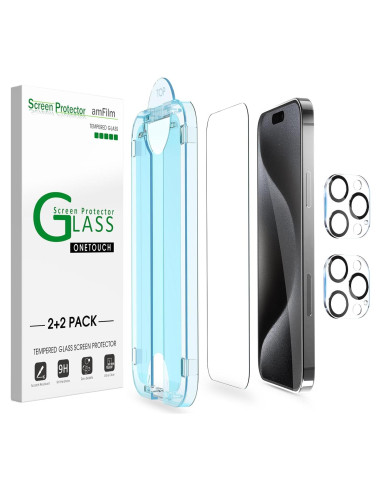Protector de Pantalla amFilm para iPhone 15 Pro 6.1" 2+2