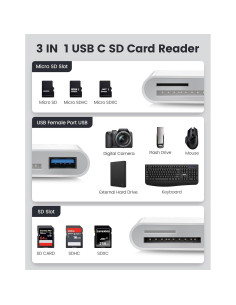 Lector de Tarjetas SD USB-C Genérico 3-en-1 para Android y Mac 2