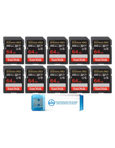 Paquete de 10 Tarjetas SD SanDisk 64GB Extreme Pro UHS-I 4K