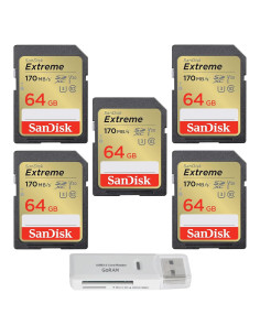 Paquete 5 Tarjetas SanDisk 64GB SDXC UHS-I 170MB/s + Lector