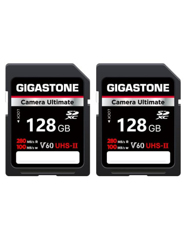 Tarjeta SD GIGASTONE 128GB UHS-II V60 Paquete de 2 Alta Velocidad