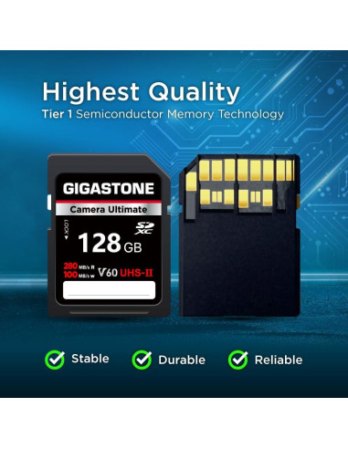 Tarjeta SD GIGASTONE 128GB UHS-II V60 Paquete de 2 Alta Velocidad