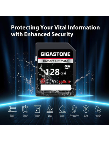 Tarjeta SD GIGASTONE 128GB UHS-II V60 Paquete de 2 Alta Velocidad