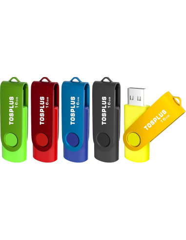 Paquete de 5 USB 16GB TOSPLUS Diseño Giratorio Multicolor