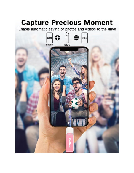 Unidad Flash USB 512GB Gulloe Rosa para iPhone y Android Unidad Flash USB 512GB Gulloe Rosa para iPhone y Android