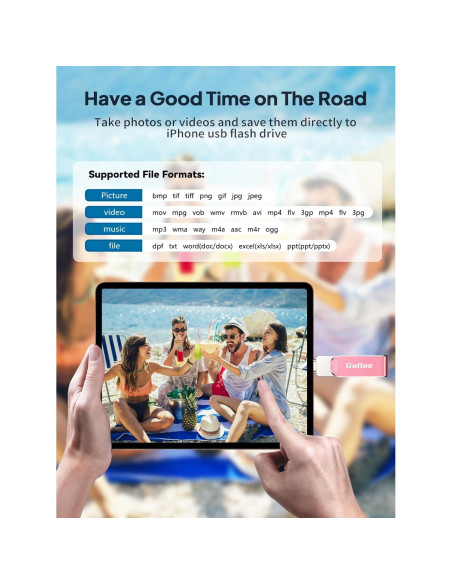 Unidad Flash USB 512GB Gulloe Rosa para iPhone y Android Unidad Flash USB 512GB Gulloe Rosa para iPhone y Android