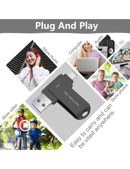 Unidad Flash 256GB HUPINS USB C Alta Velocidad 170MB/S Negro