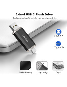Unidad Flash USB C 256GB TOPESEL Doble 2-en-1 USB 3.0 2