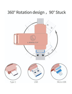 Unidad Flash USB C 128GB LANSLSY Alta Velocidad Rosa 2