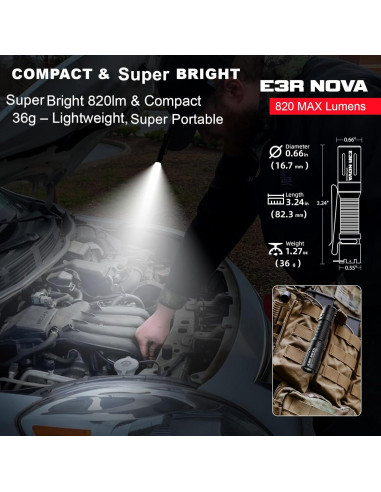 Linterna Compacta Powertac E3R Nova 820 Lúmenes Recargable