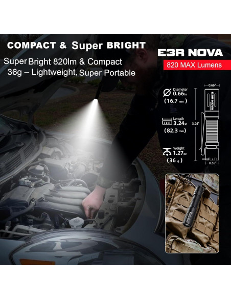 Linterna Compacta Powertac E3R Nova 820 Lúmenes Recargable