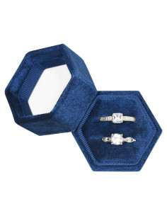 Caja de Anillo Vicoter Hexagonal Terciopelo 2 Ranuras Azul