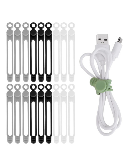 18PC Correas de Cable Reutilizables SRTXJUZD Silicona 10.6cm 18PC Correas de Cable Reutilizables SRTXJUZD Silicona 10.6cm