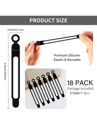 18PC Correas de Cable Reutilizables SRTXJUZD Silicona 10.6cm