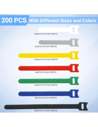 200 Sujetadores de Cable Reutilizables VZZNN Multicolor 4-6-8cm