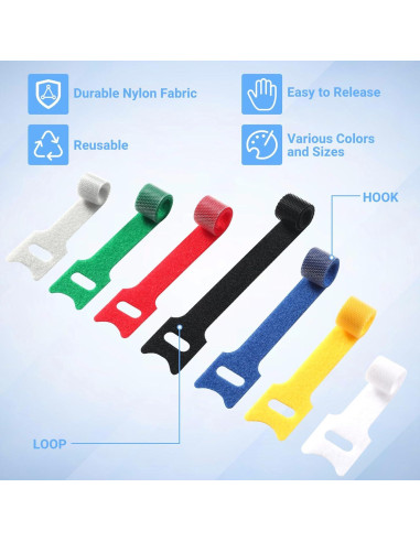 200 Sujetadores de Cable Reutilizables VZZNN Multicolor 4-6-8cm
