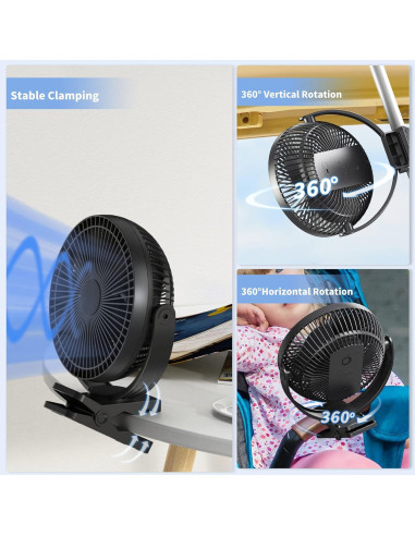 Ventilador de Clip Dorobeen TF29BW-BK Recargable 10000mAh