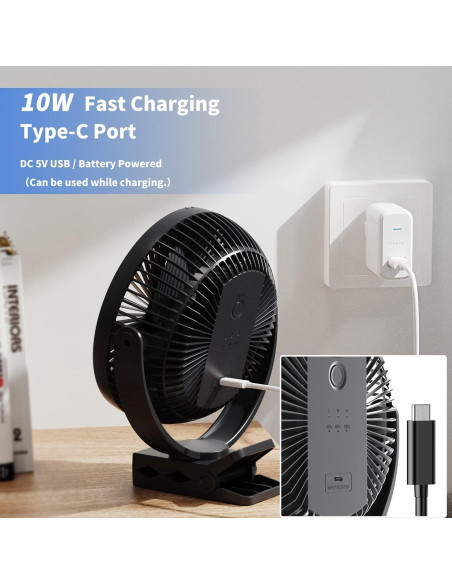 Ventilador de Clip Dorobeen TF29BW-BK Recargable 10000mAh