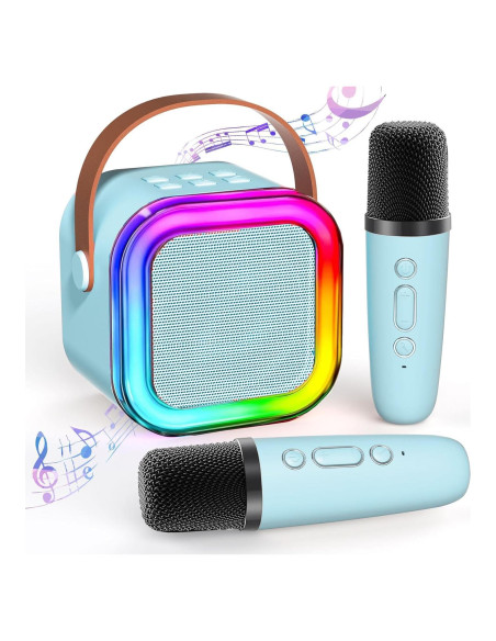 Mini Máquina de Karaoke Bluetooth K12 Azul con 2 Micrófonos