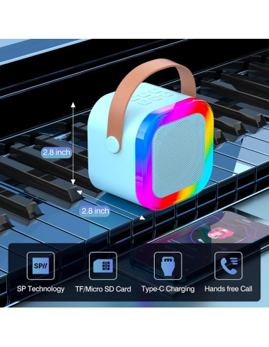 Mini Máquina de Karaoke Bluetooth K12 Azul con 2 Micrófonos
