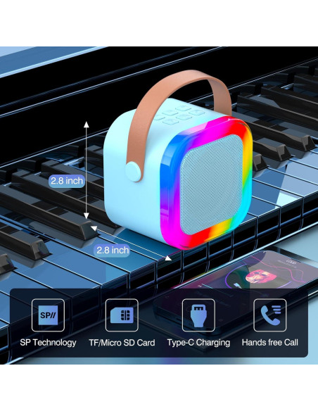 Mini Máquina de Karaoke Bluetooth K12 Azul con 2 Micrófonos