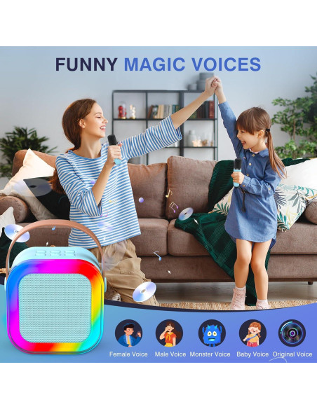 Mini Máquina de Karaoke Bluetooth K12 Azul con 2 Micrófonos