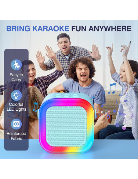 Mini Máquina de Karaoke Bluetooth K12 Azul con 2 Micrófonos