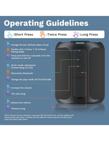 Altavoz Bluetooth Portátil OHAYO 40W Impermeable IPX7 con Luces RGB