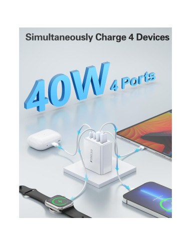 Cargador USB C KOUEMGI 2-Pack 40W 4 Puertos Rápido