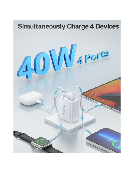 Cargador USB C KOUEMGI 2-Pack 40W 4 Puertos Rápido