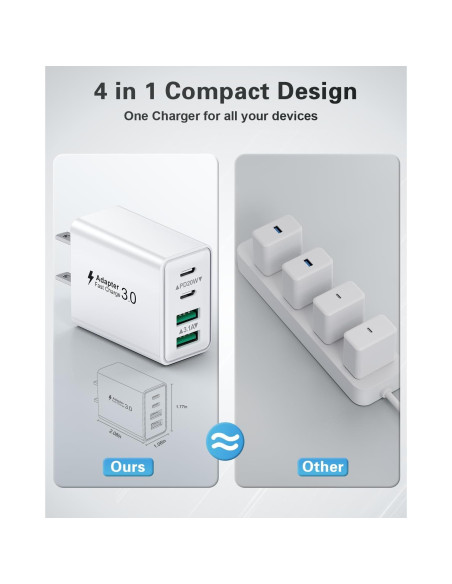 Cargador USB C KOUEMGI 2-Pack 40W 4 Puertos Rápido